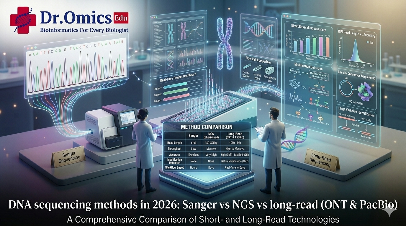 DNA sequencing methods in 2026: Sanger vs NGS vs long-read (ONT & PacBio)